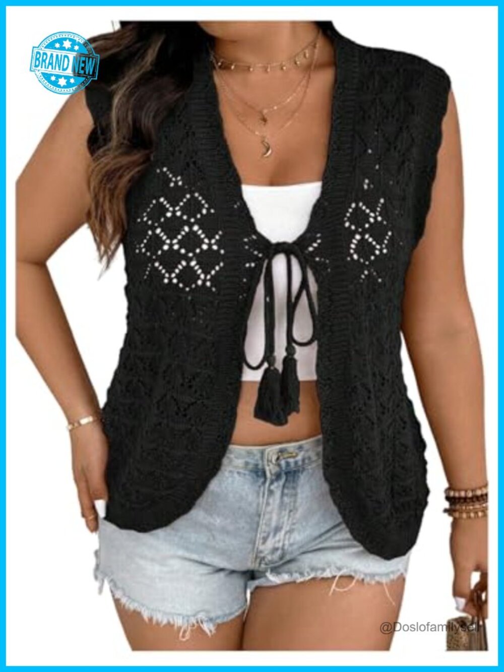 Plus Size Sheer Bow Tie V-Neck Sleeveless Lightweight Cardigan Sweater Vest